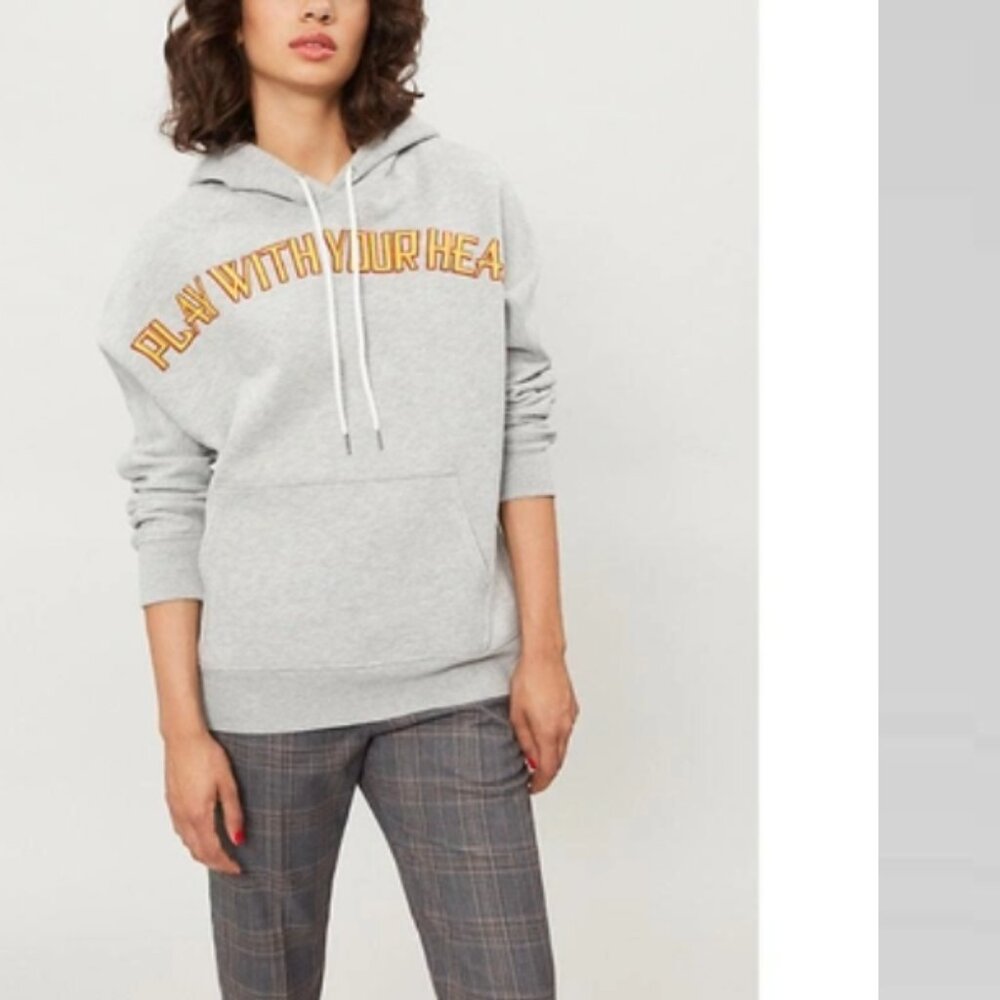 Sandro Play With Your Heart‎ Embroidered Pullover Hoodie Gray 1 or S